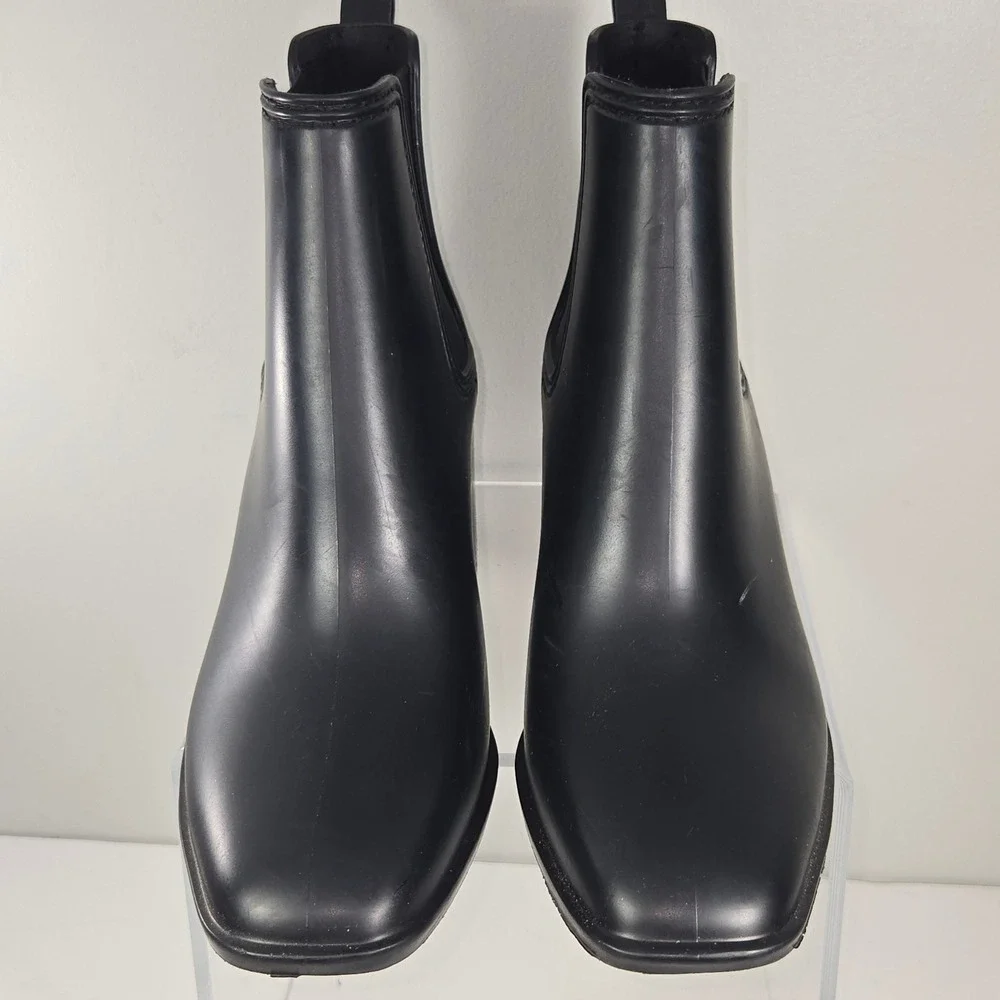 Cushionaire Womens Memory Foam Chelsea Rain Boots Black Block Heel‎ Size 10